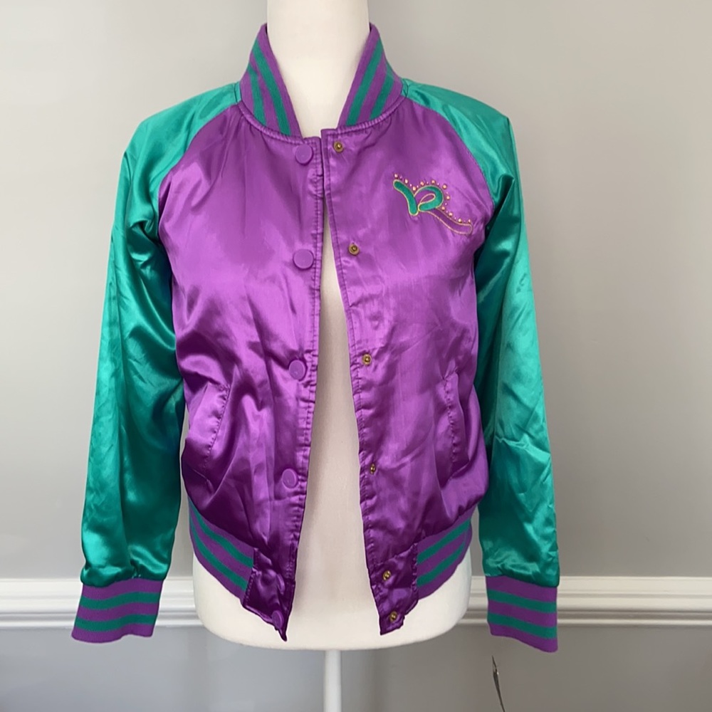 Rocawear Satin Purple and Green Bomber Jacket